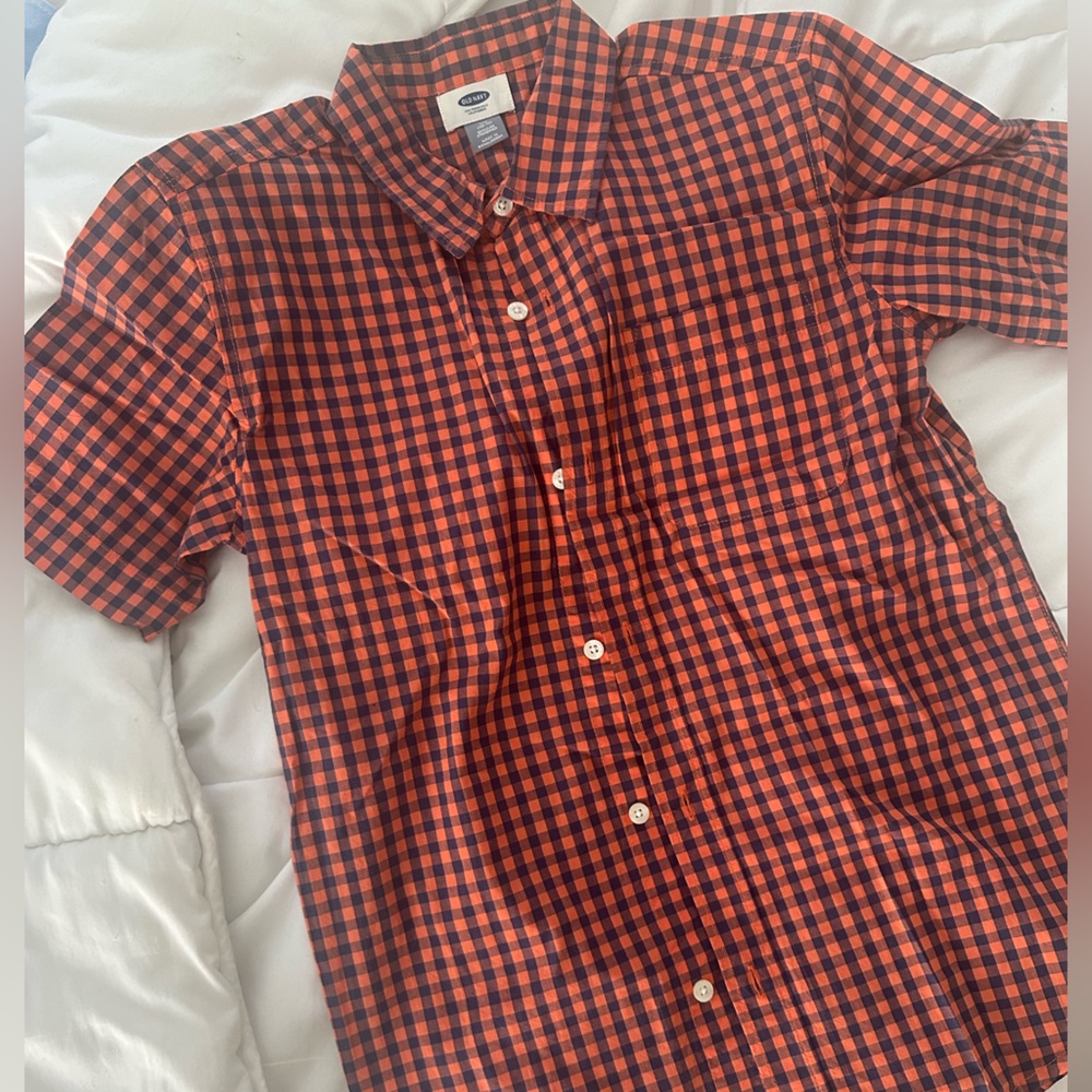 Old Navy Orange and Black Plaid Shirt